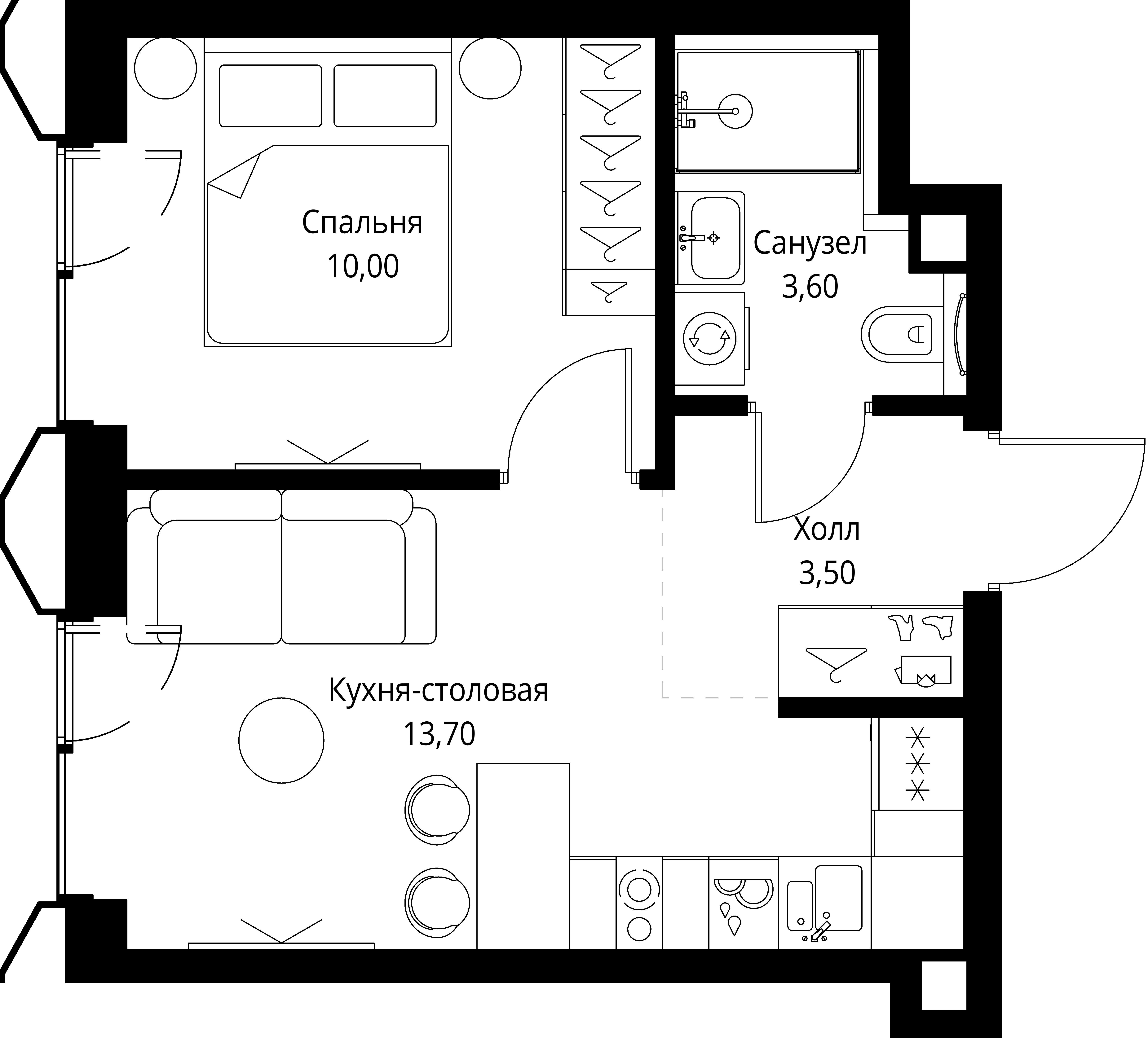 1-комнатная 30 м2 в ЖК VEER корпус null этаж 3