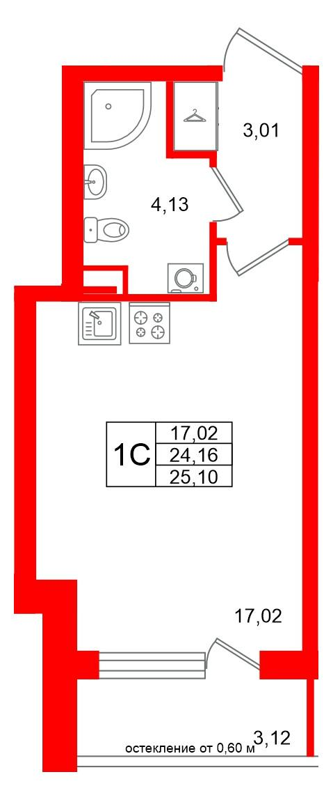 Студия 24 м2 в ЖК Univer City корпус null этаж 1