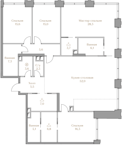 4-комнатная 180 м2 в ЖК Luzhniki Collection корпус null этаж 11