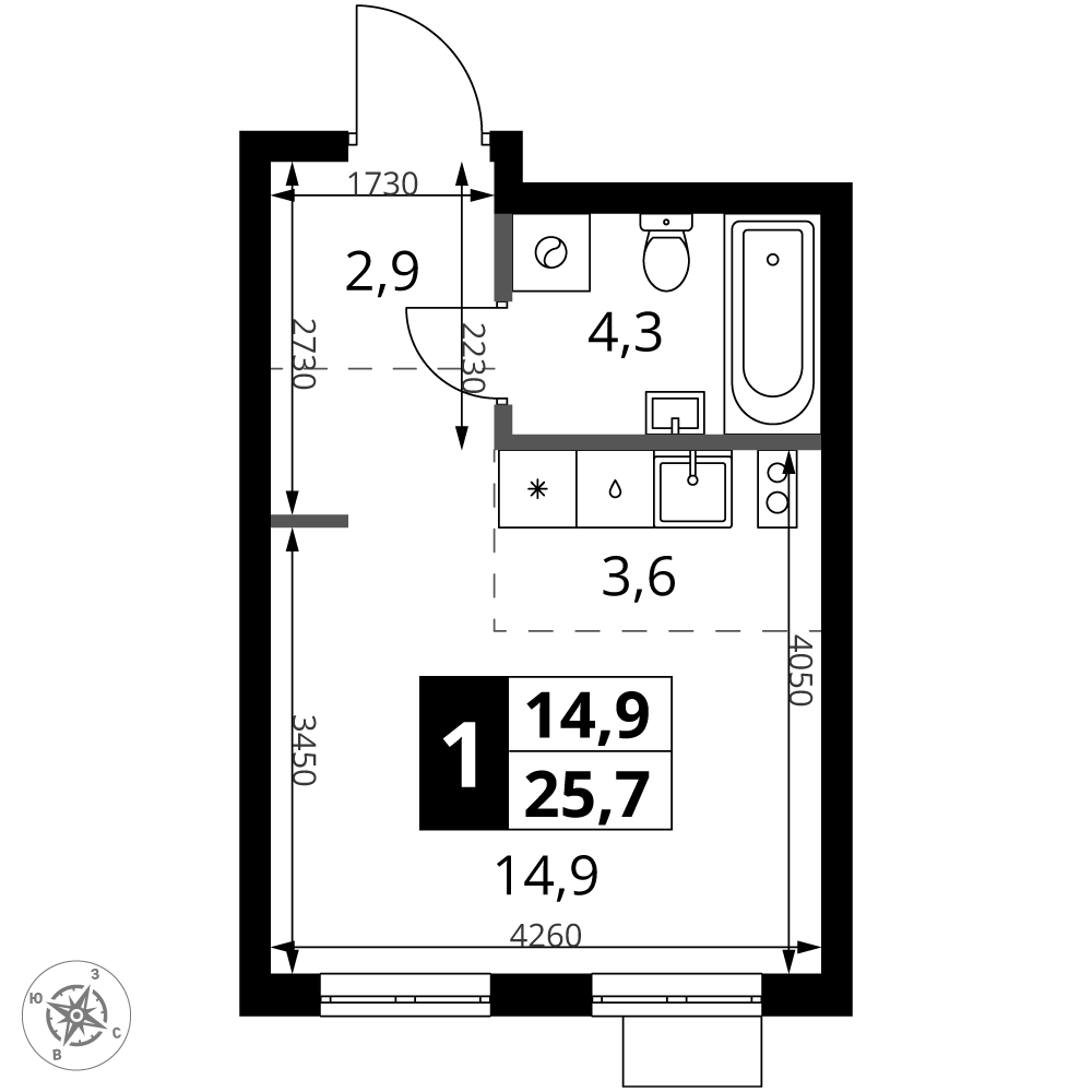Студия 25 м2 в ЖК 1-й Ясеневский корпус null этаж 9