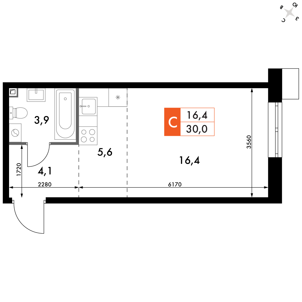 Студия 30 м2 в ЖК Флагман корпус null этаж 21