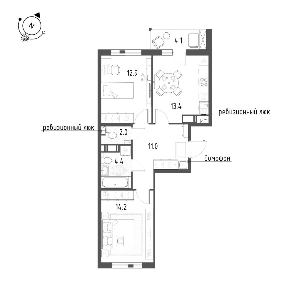 2-комнатная 60 м2 в ЖК Монография корпус null этаж 7