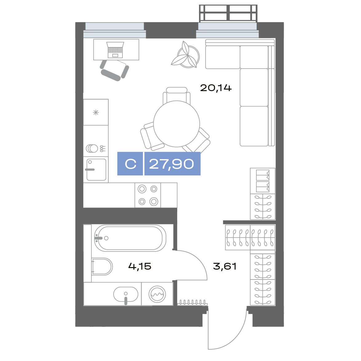 Студия 27 м2 в ЖК Толк Медный корпус null этаж 17