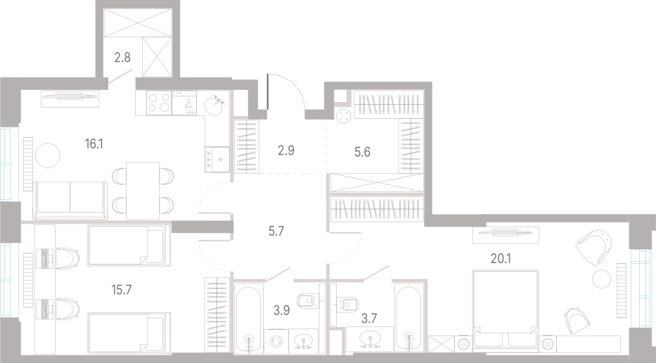 2-комнатная 76 м2 в ЖК КОД Сокольники корпус null этаж 2