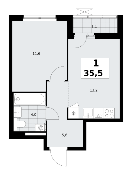 1-комнатная 35 м2 в ЖК Деснаречье корпус null этаж 9