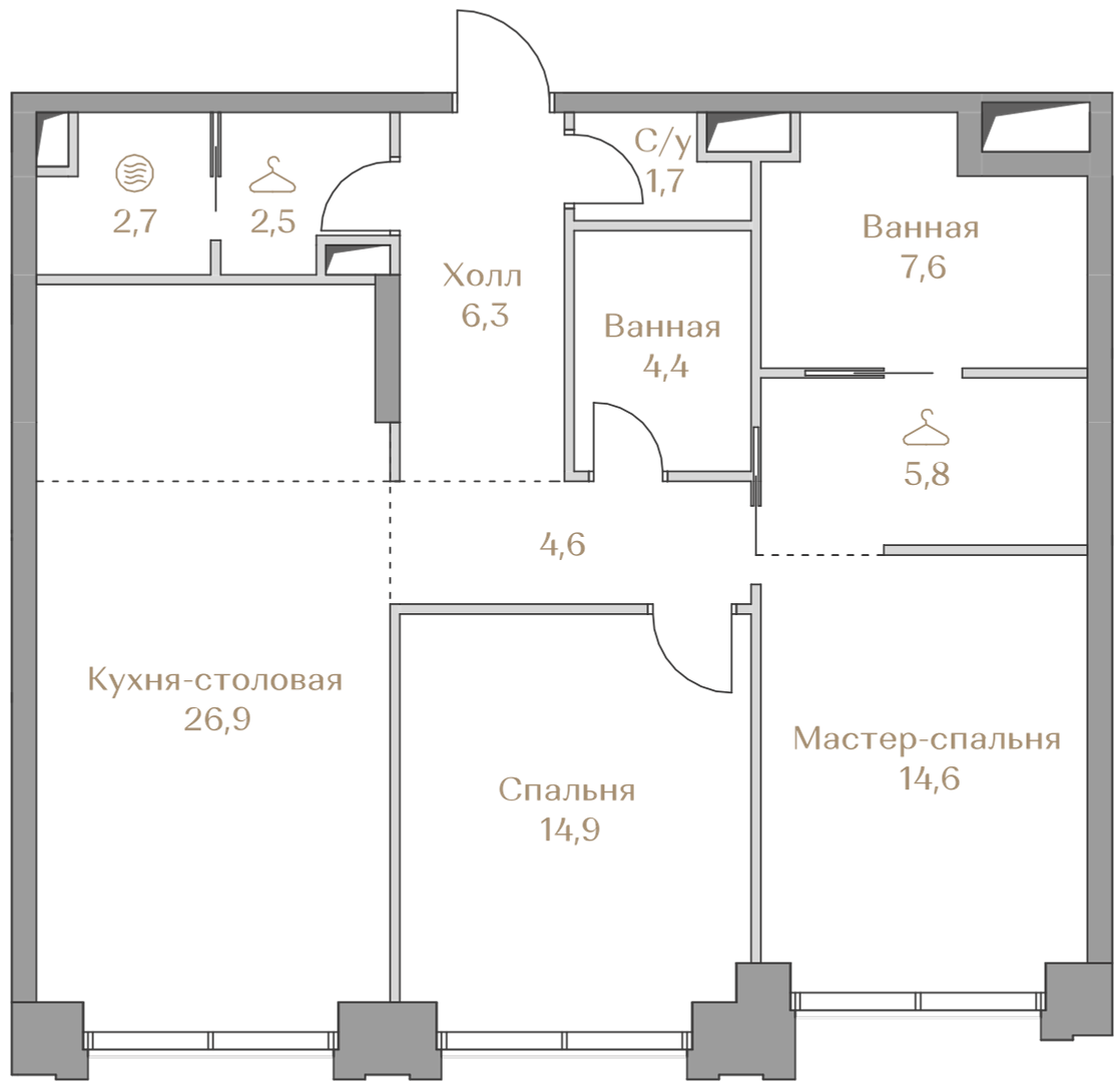 2-комнатная 92 м2 в ЖК Коллекция Лужники корпус null этаж 6