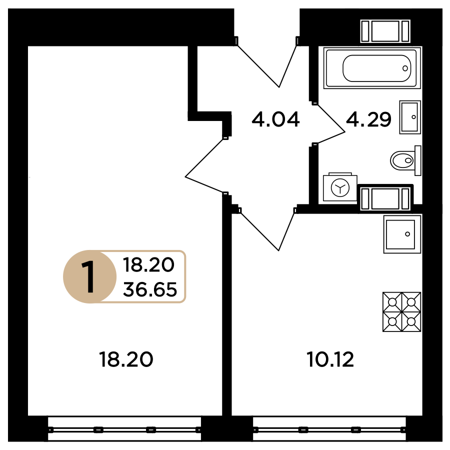 1-комнатная 36 м2 в ЖК Легенда корпус null этаж 13