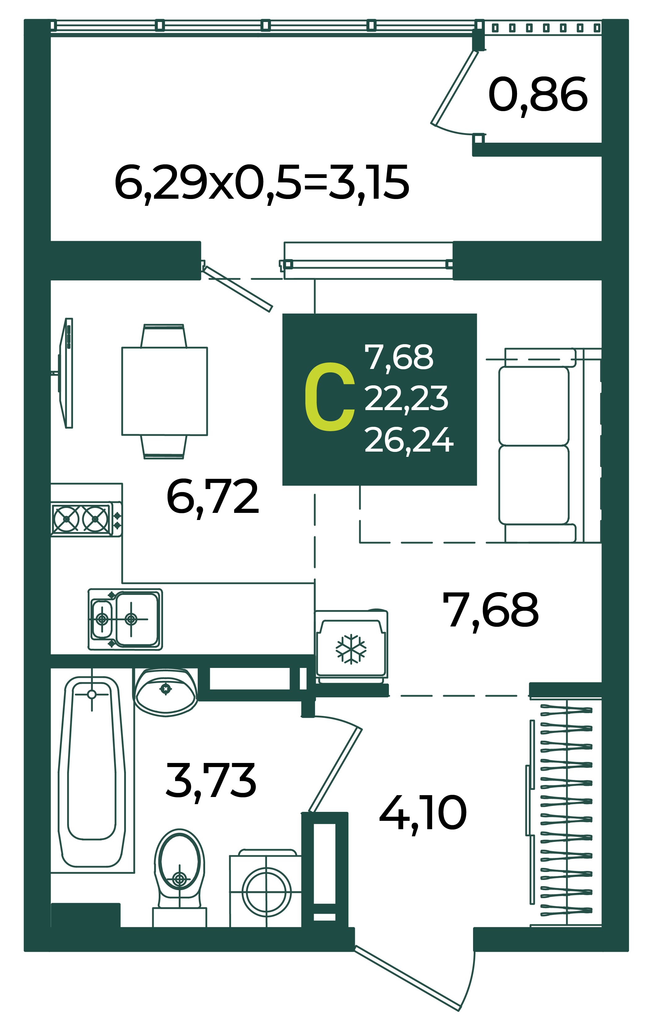 Студия 26 м2 в ЖК Образцово корпус null этаж 9