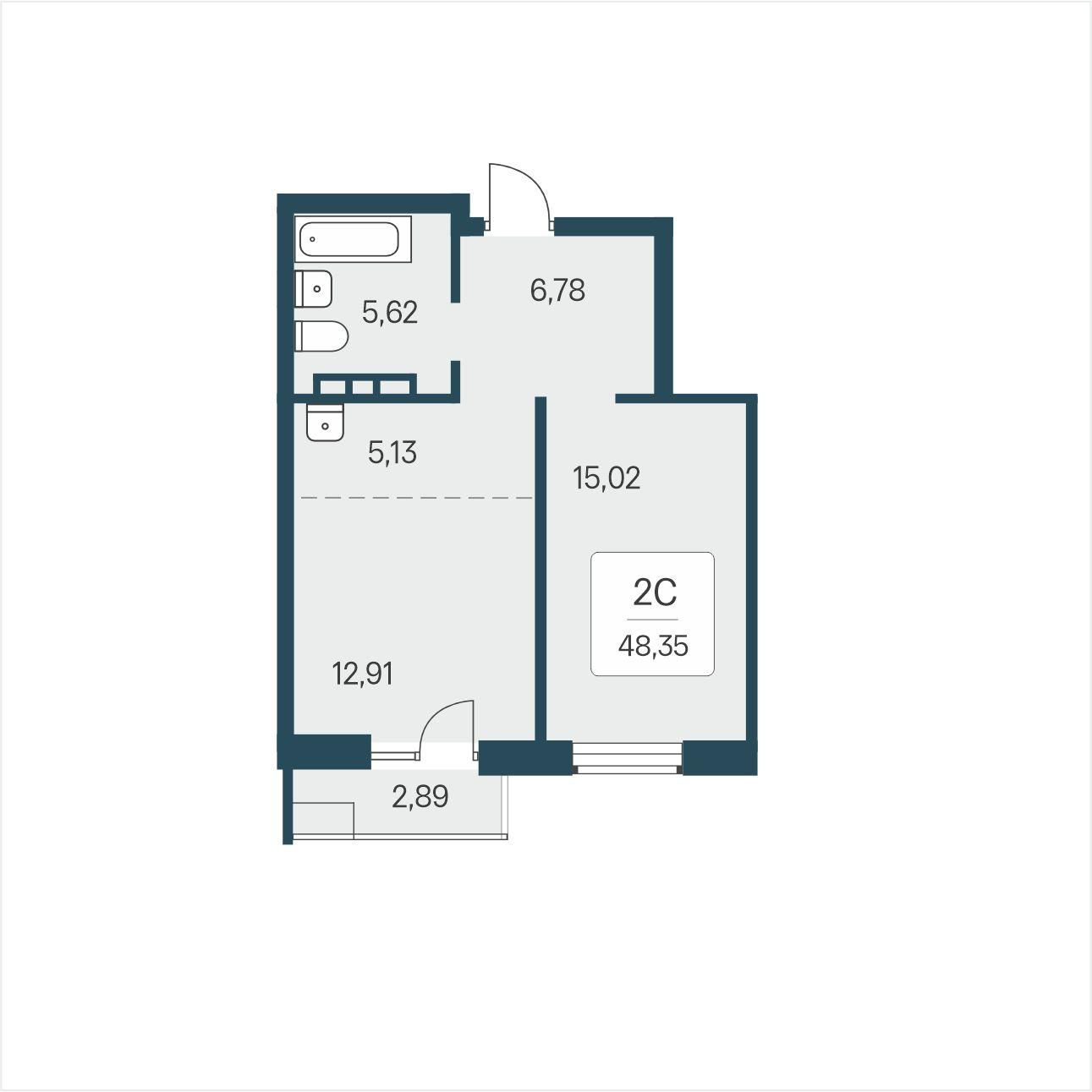 2-комнатная 48 м2 в ЖК Расцветай в Солнечном корпус null этаж 3