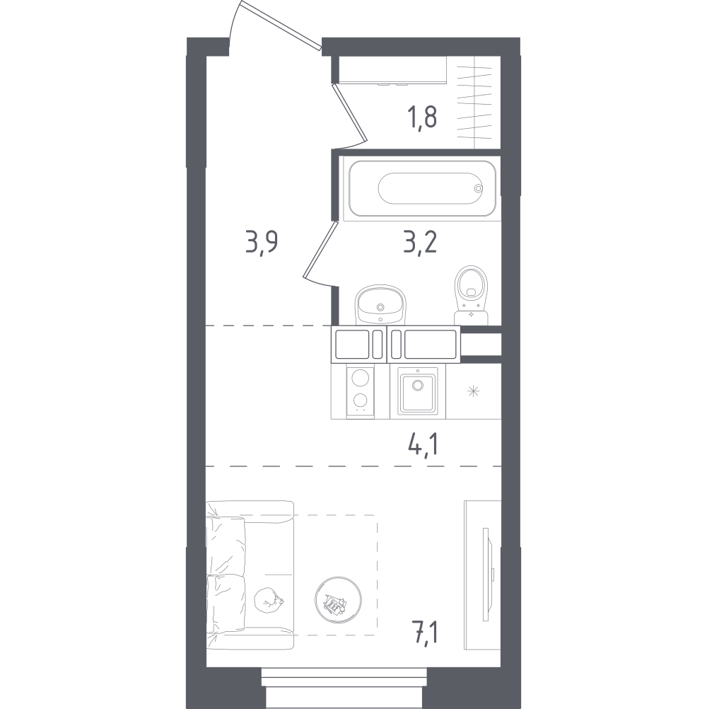 Студия 20 м2 в ЖК Ольховый Квартал корпус null этаж 16