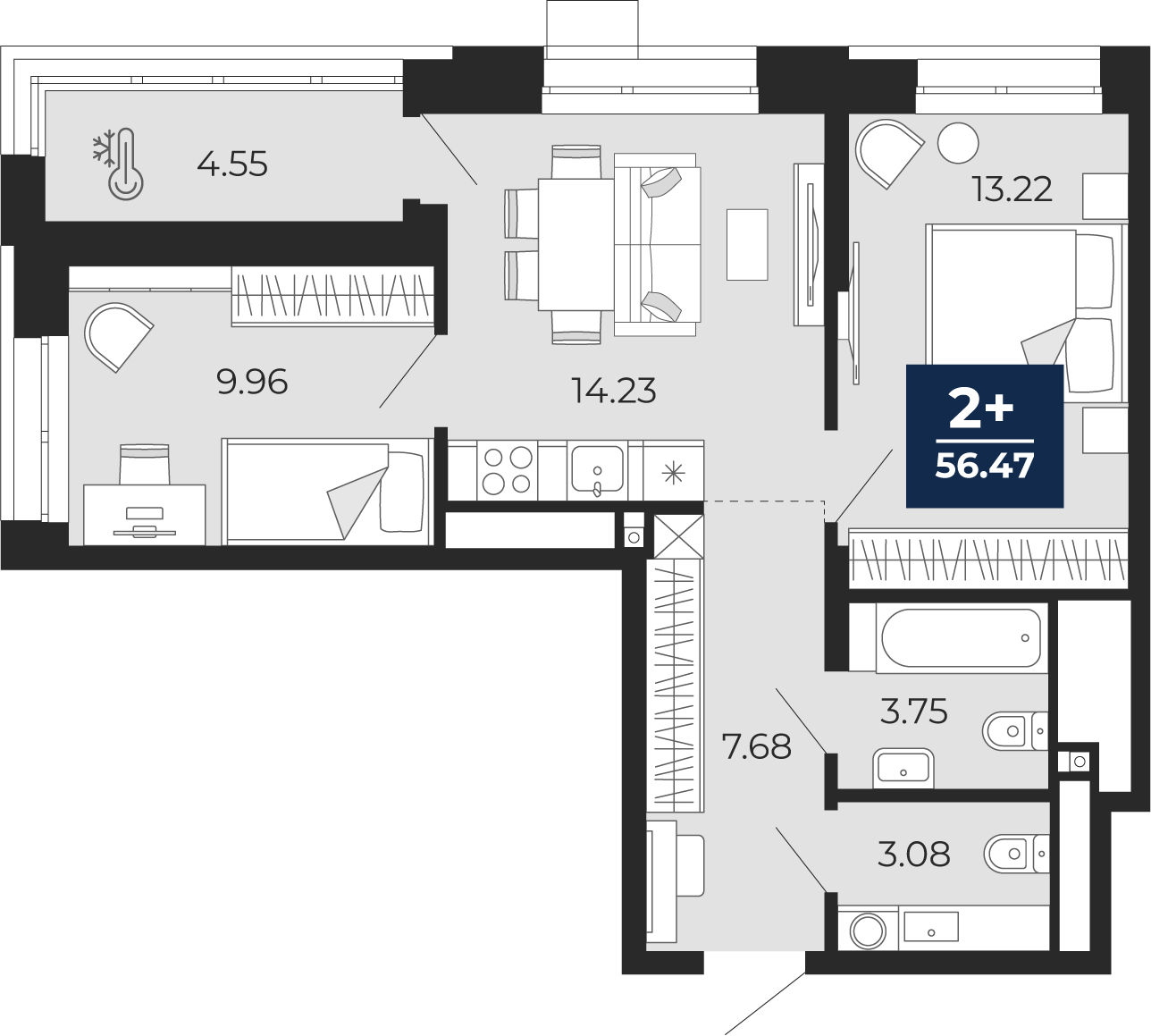 2-комнатная 51 м2 в ЖК Мириады корпус null этаж 3