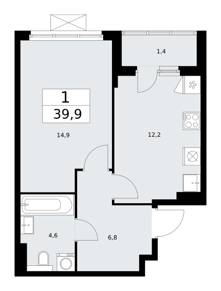 1-комнатная 39 м2 в ЖК Бунинские кварталы корпус null этаж 18