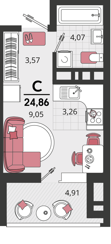 1-комнатная 24 м2 в ЖК Родные просторы корпус null этаж 10