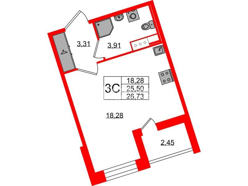 Студия 25 м2 в ЖК Астра Континенталь корпус null этаж 11