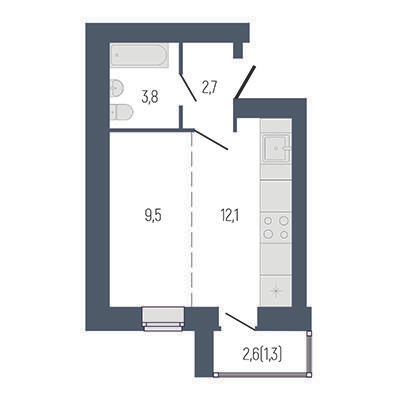 Студия 30 м2 в ЖК Философия Идеалистов на Первомайском корпус null этаж 2