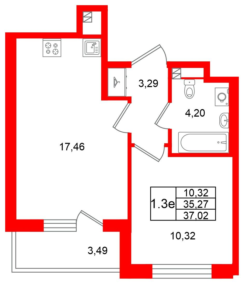 1-комнатная 35 м2 в ЖК Универ Сити корпус null этаж 3
