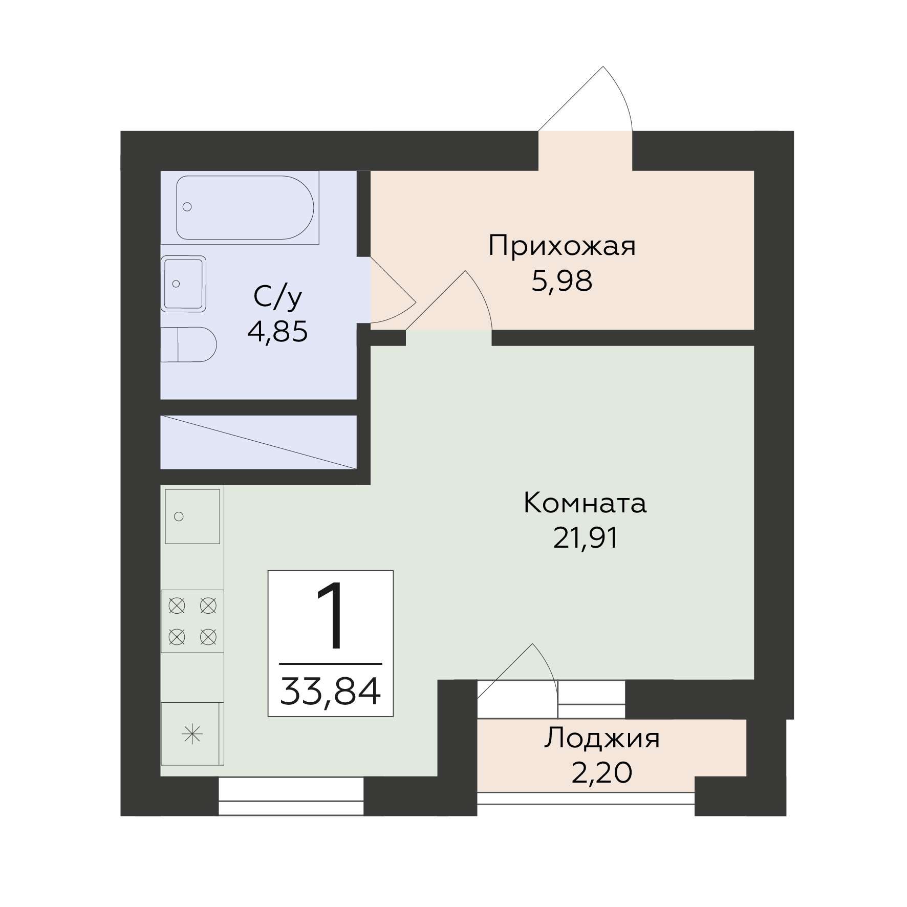 1-комнатная 33 м2 в ЖК Юность корпус null этаж 20