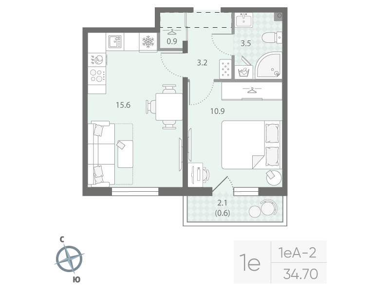 1-комнатная 34 м2 в ЖК Дыбенко Парк корпус null этаж 12