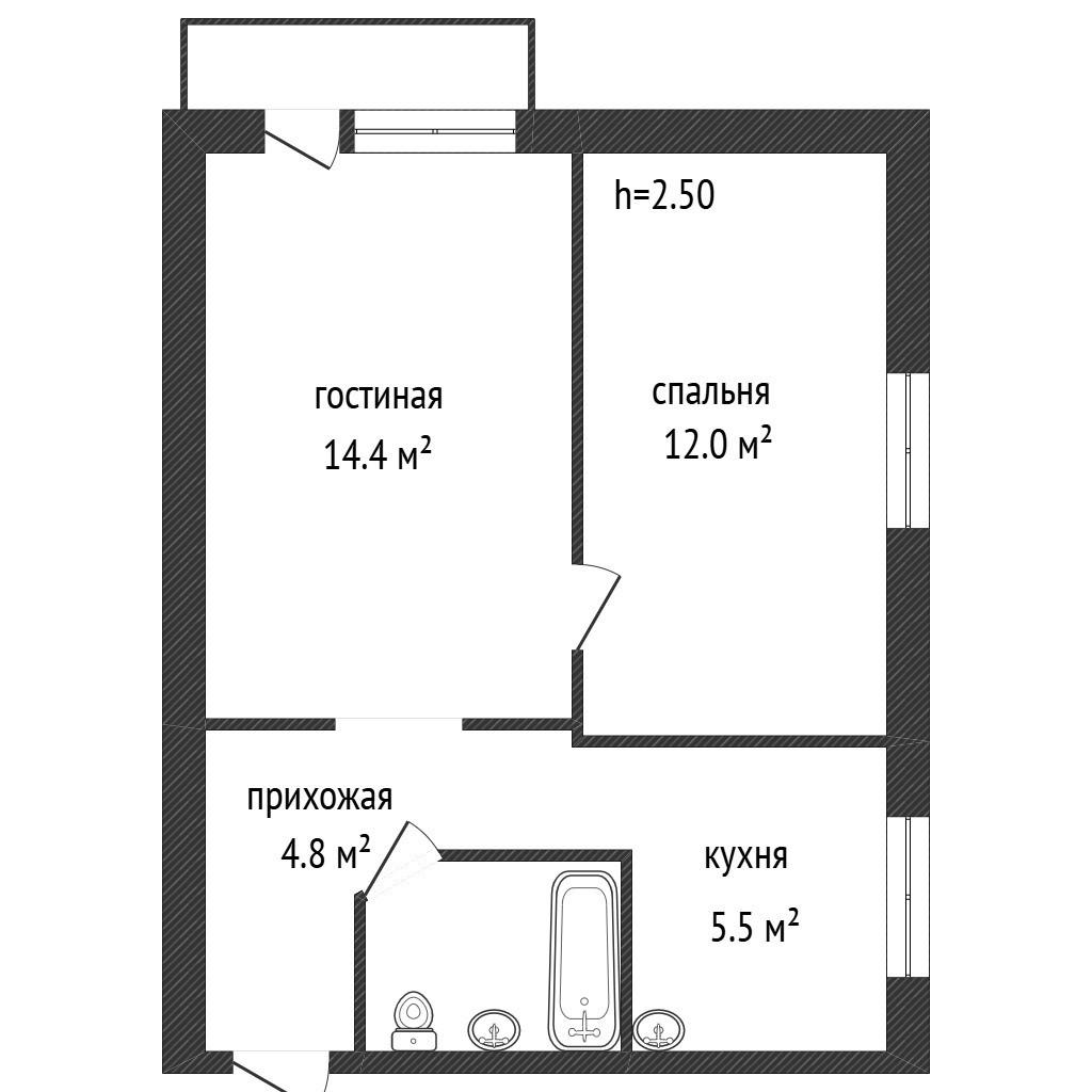 2-комнатная 39.9 м2 в ЖК undefined корпус null этаж 3