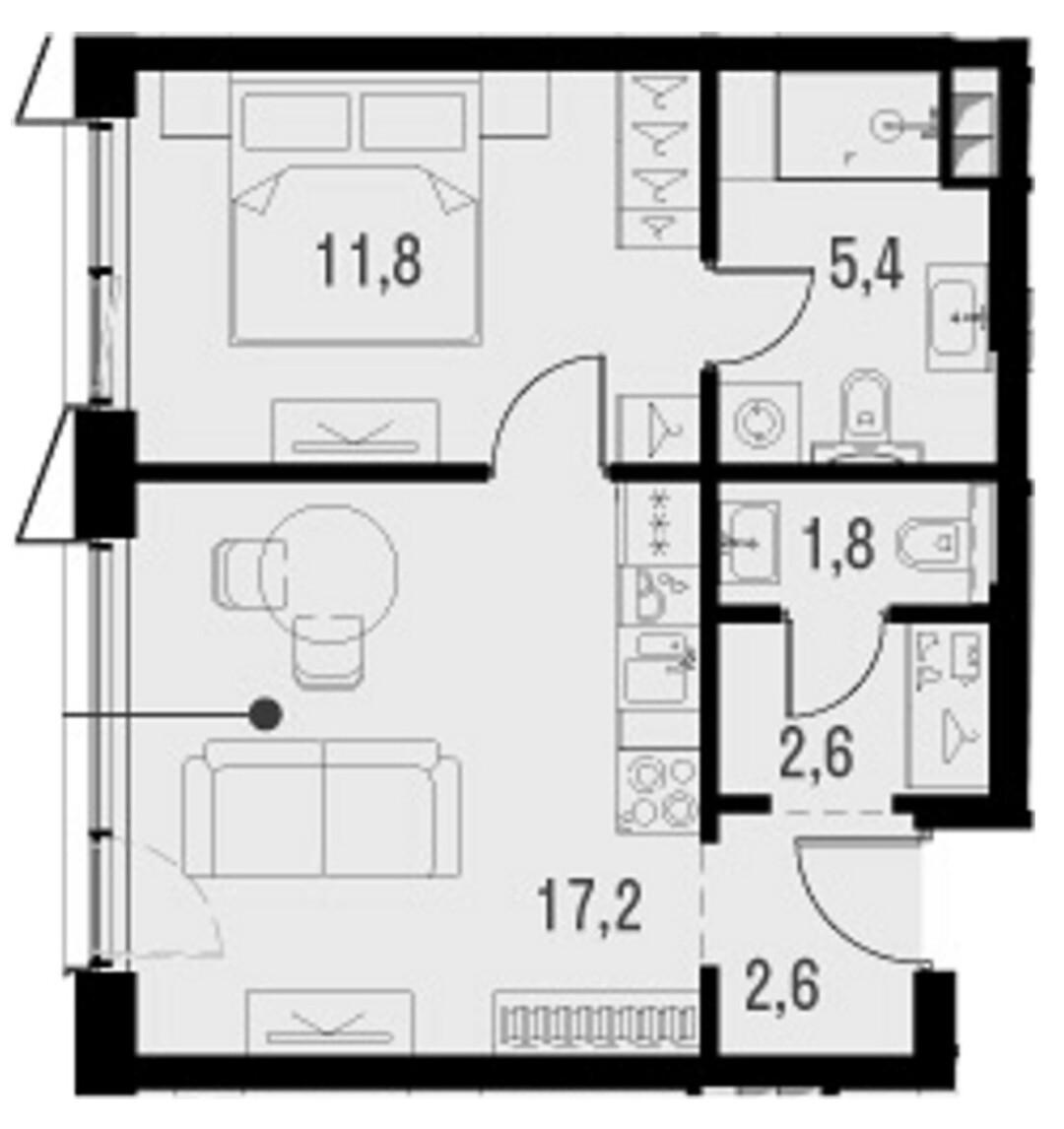 2-комнатная 41.4 м2 в ЖК undefined корпус null этаж 2