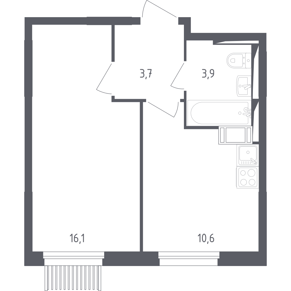 1-комнатная 33 м2 в ЖК Мытищи Парк корпус null этаж 4