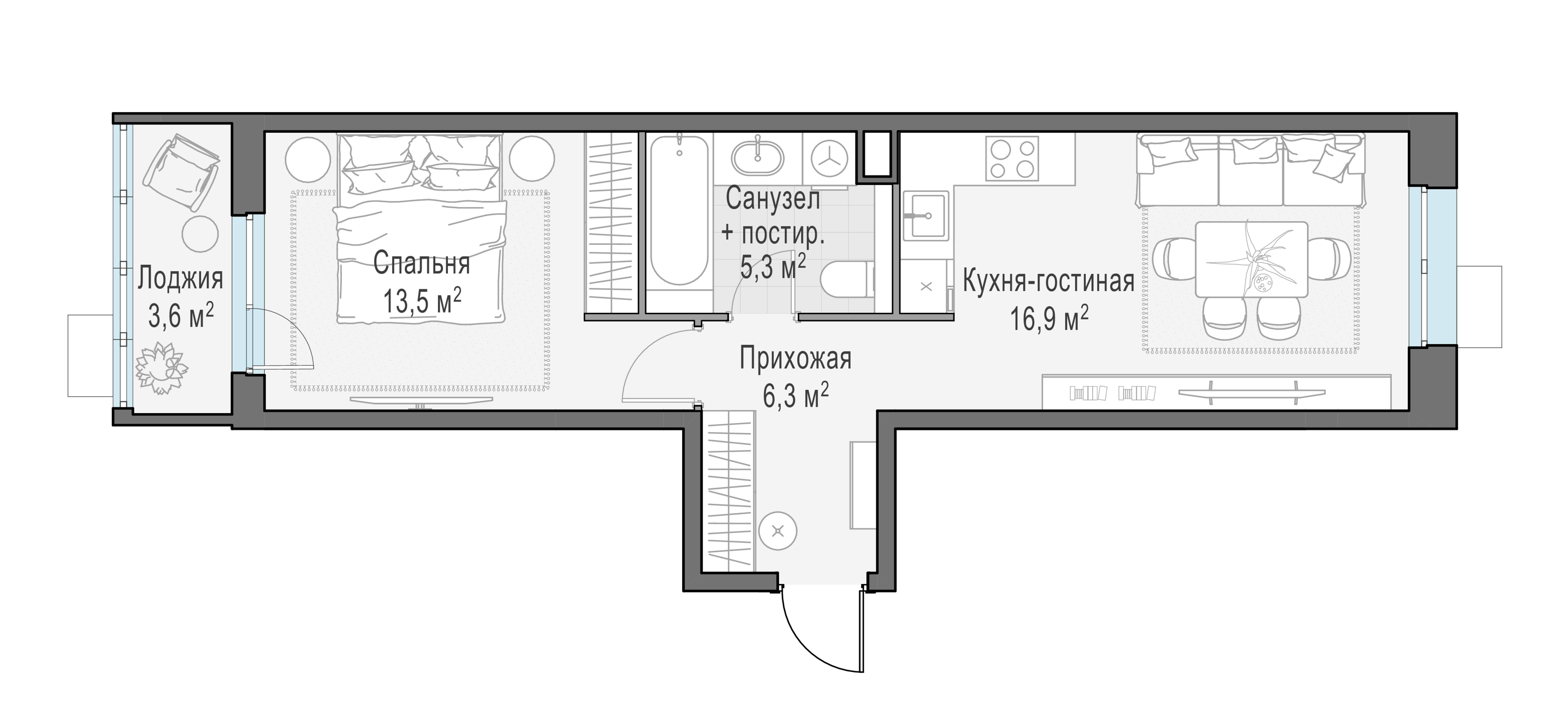 2-комнатная 43 м2 в ЖК Жилые кварталы «Новое Пушкино» корпус null этаж 6