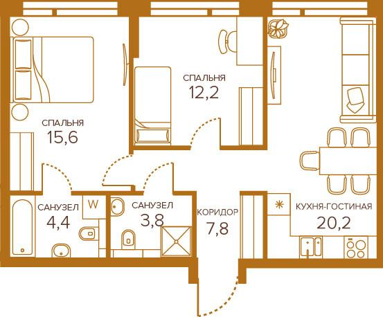 2-комнатная 64 м2 в ЖК Champine корпус null этаж 8
