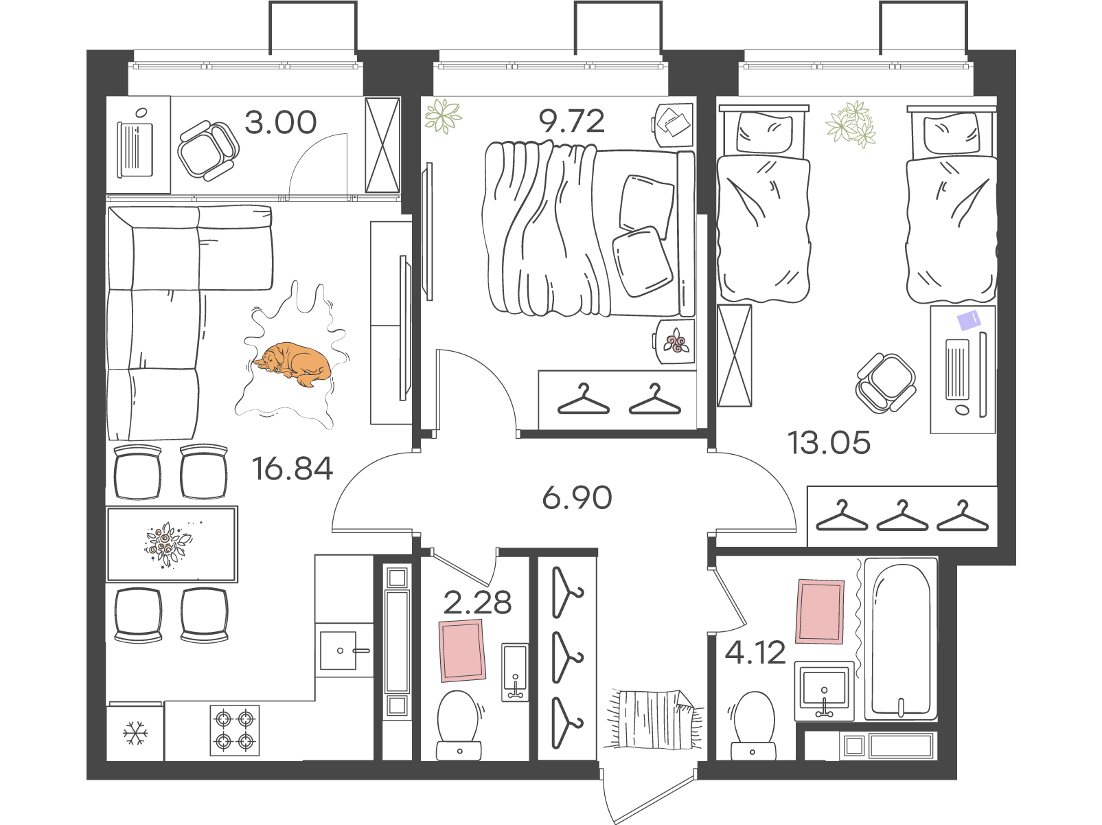 2-комнатная 55 м2 в ЖК Новая Жизнь - Львовская корпус null этаж 14