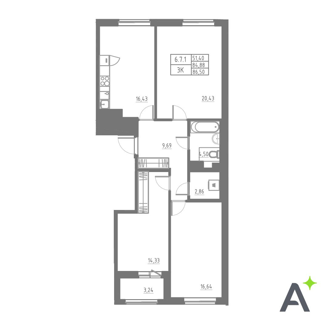 Студия 86 м2 в ЖК Аквилон SOLAR корпус null этаж 8