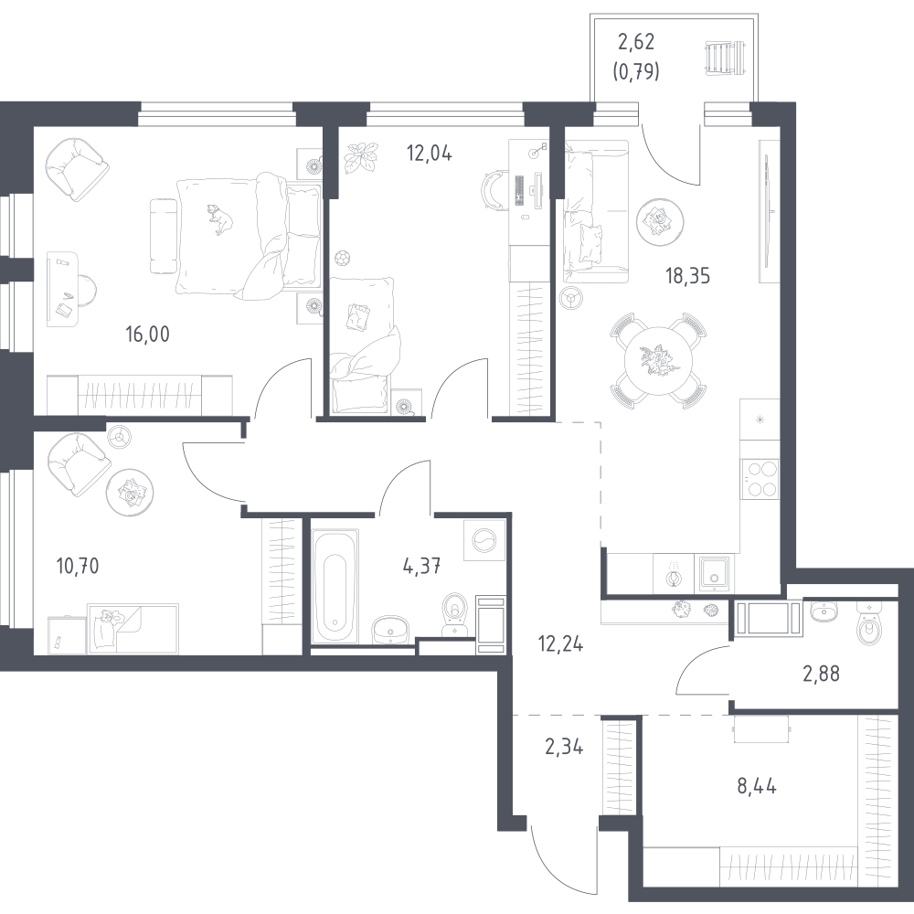 3-комнатная 88 м2 в ЖК Новое Колпино корпус null этаж 3