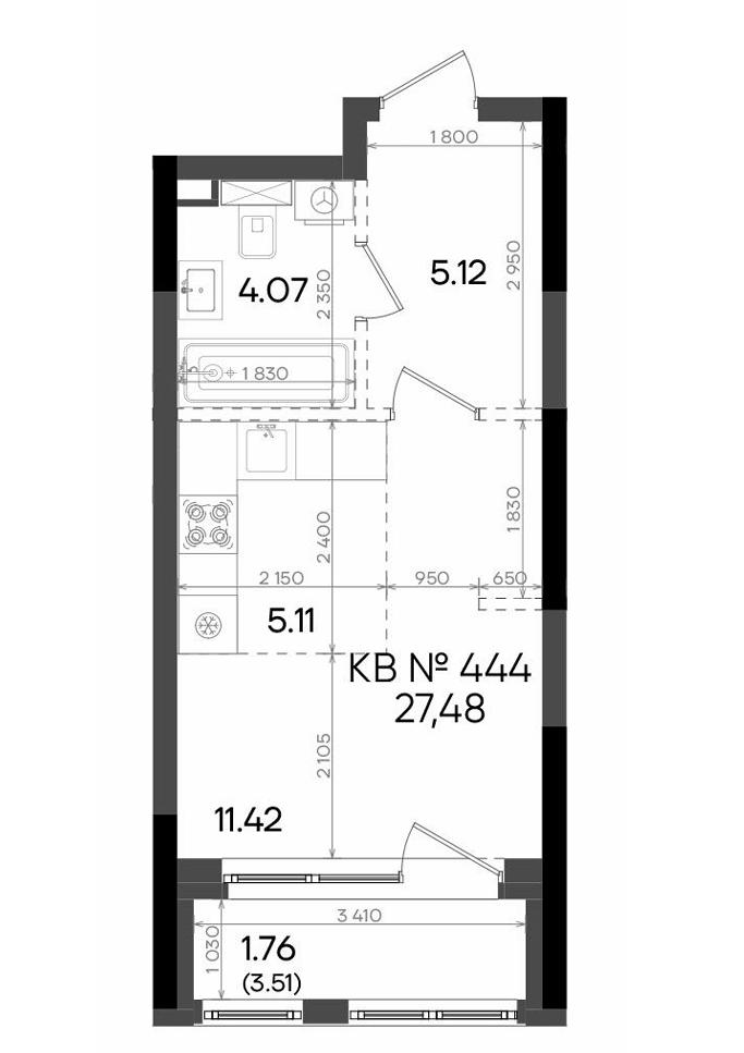 Студия 27.5 м2 в ЖК undefined корпус null этаж 14