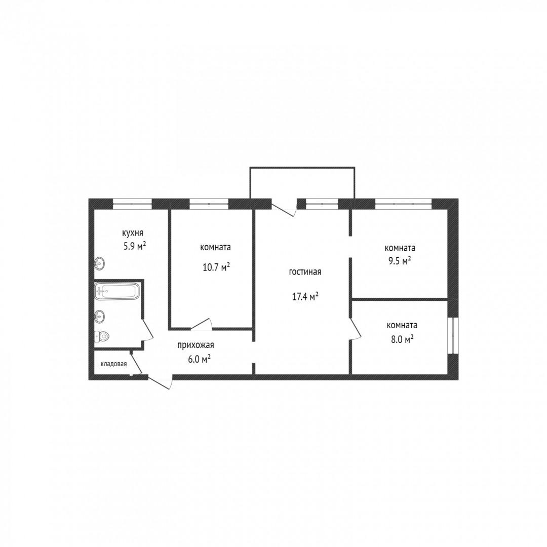 4-комнатная 60.8 м2 в ЖК undefined корпус null этаж 2