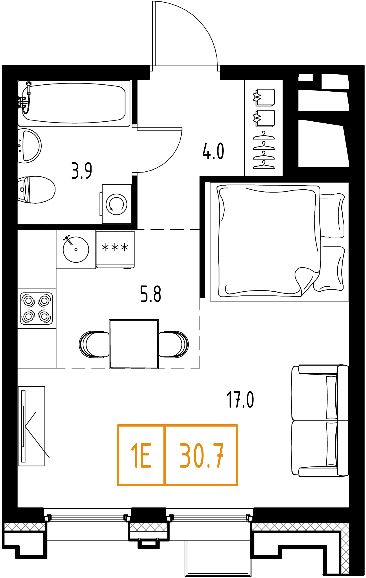 1-комнатная 30 м2 в ЖК Сколково ВАН корпус null этаж 8