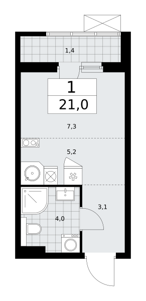 Студия 20 м2 в ЖК Бунинские кварталы корпус null этаж 9