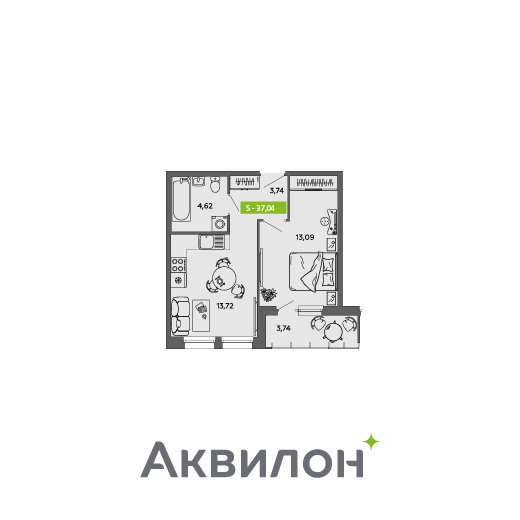 Студия 37 м2 в ЖК Аквилон MySky корпус null этаж 1