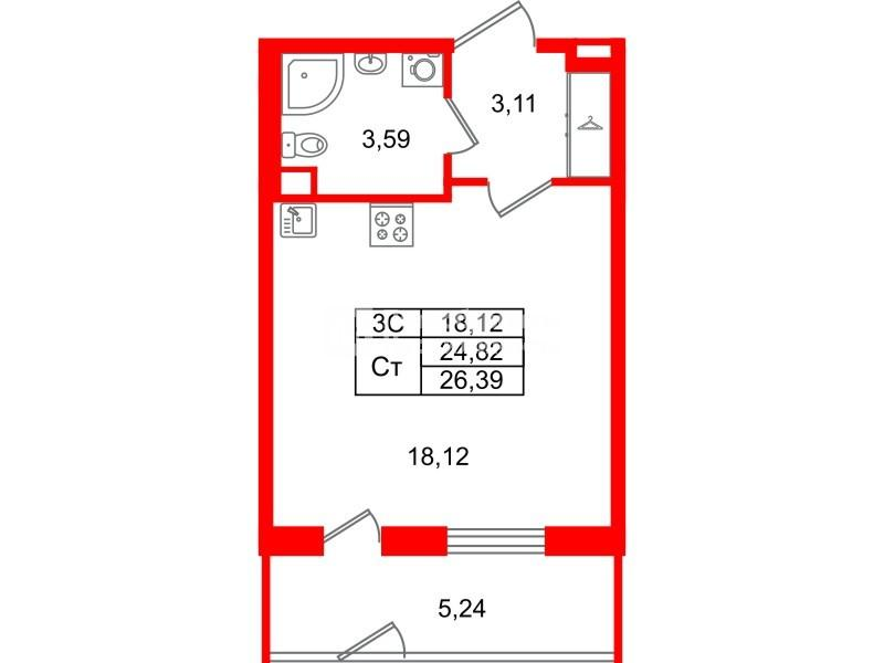 Студия 24 м2 в ЖК Парадный ансамбль корпус null этаж 1