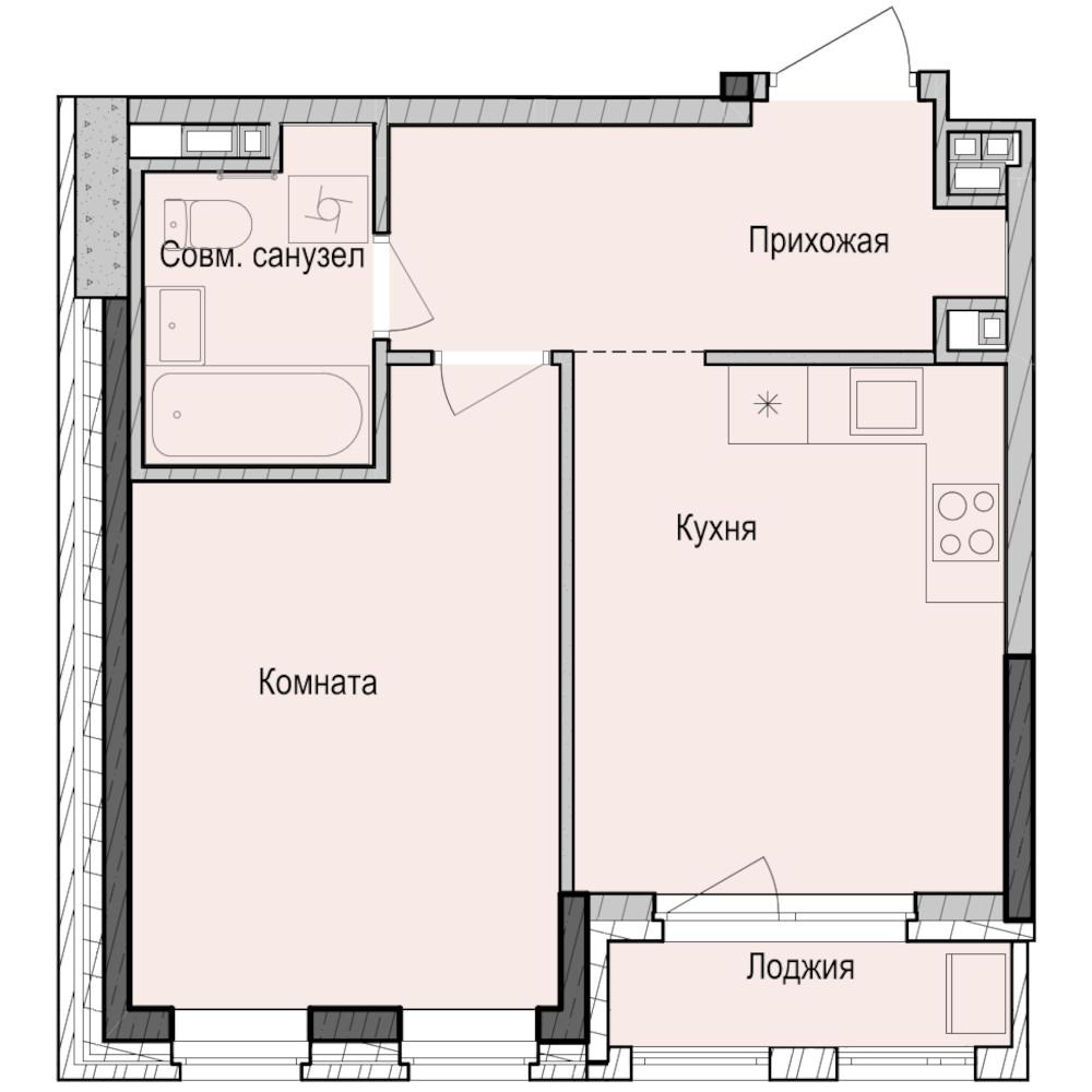 1-комнатная 40 м2 в ЖК Унай корпус null этаж 2