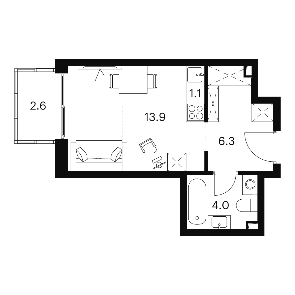 Студия 27 м2 в ЖК Аквилон Сигнал корпус null этаж 15