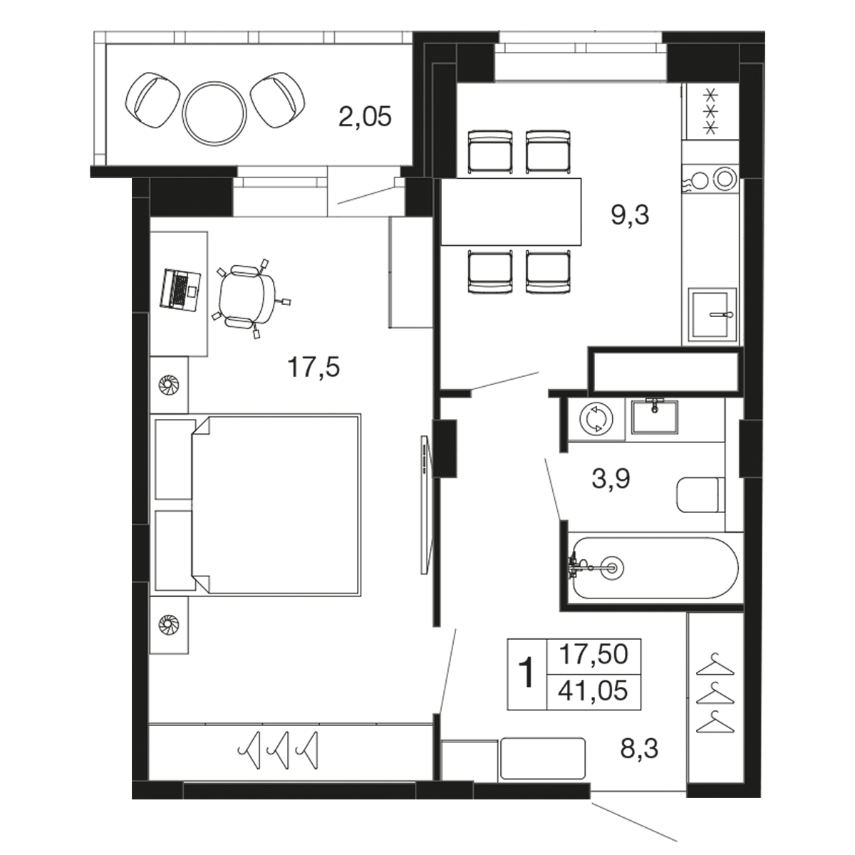 1-комнатная 41 м2 в ЖК Времена года корпус null этаж 7