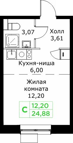 Студия 24 м2 в ЖК Кит корпус null этаж 21