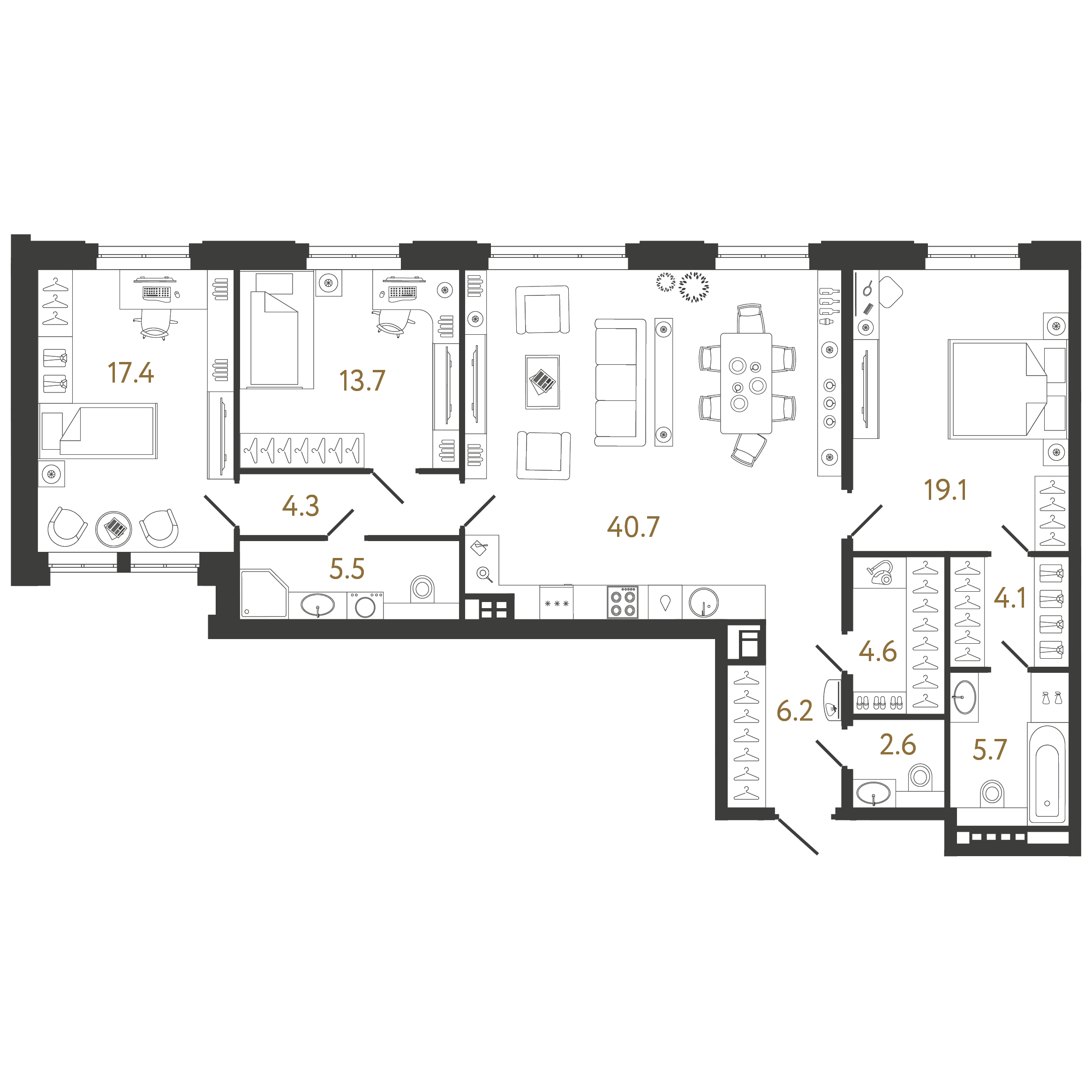 3-комнатная 123 м2 в ЖК Коллекционер корпус null этаж 4