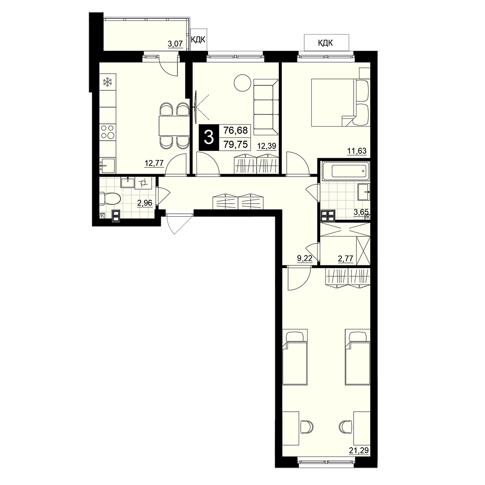 3-комнатная 78 м2 в ЖК Макрорайон Амград корпус null этаж 2