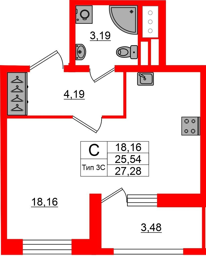 Студия 25 м2 в ЖК Сэтл Ривьера корпус null этаж 9