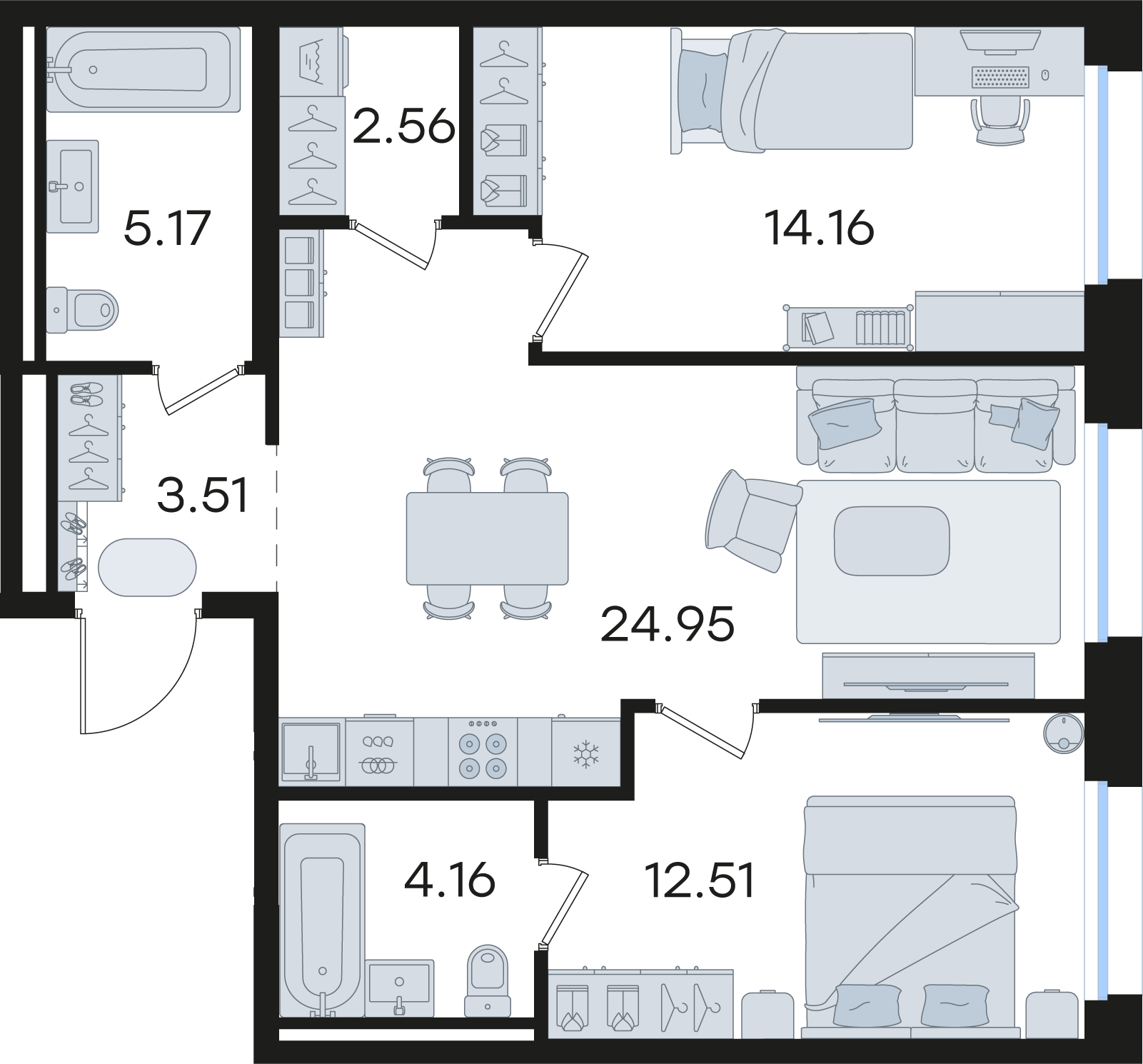 2-комнатная 67 м2 в ЖК GloraX Premium Гребной канал корпус null этаж 7