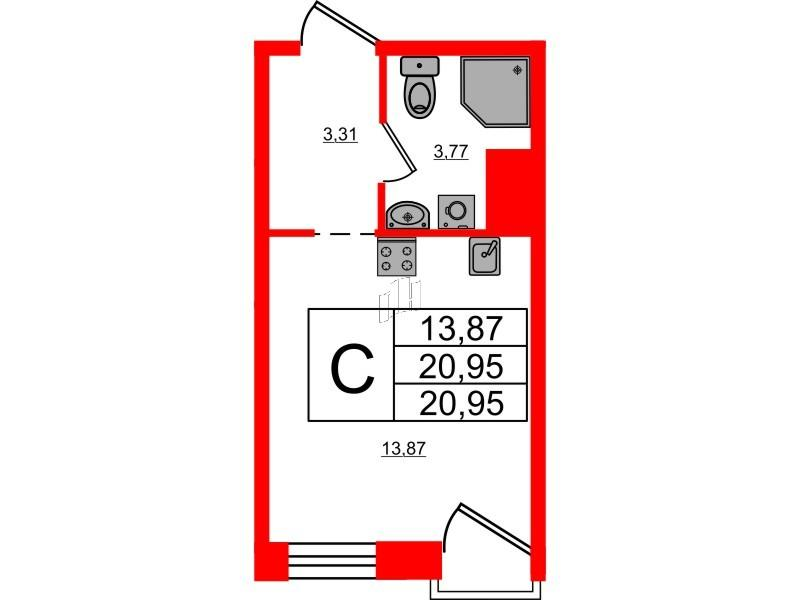 Студия 20 м2 в ЖК ID Polytech корпус null этаж 8