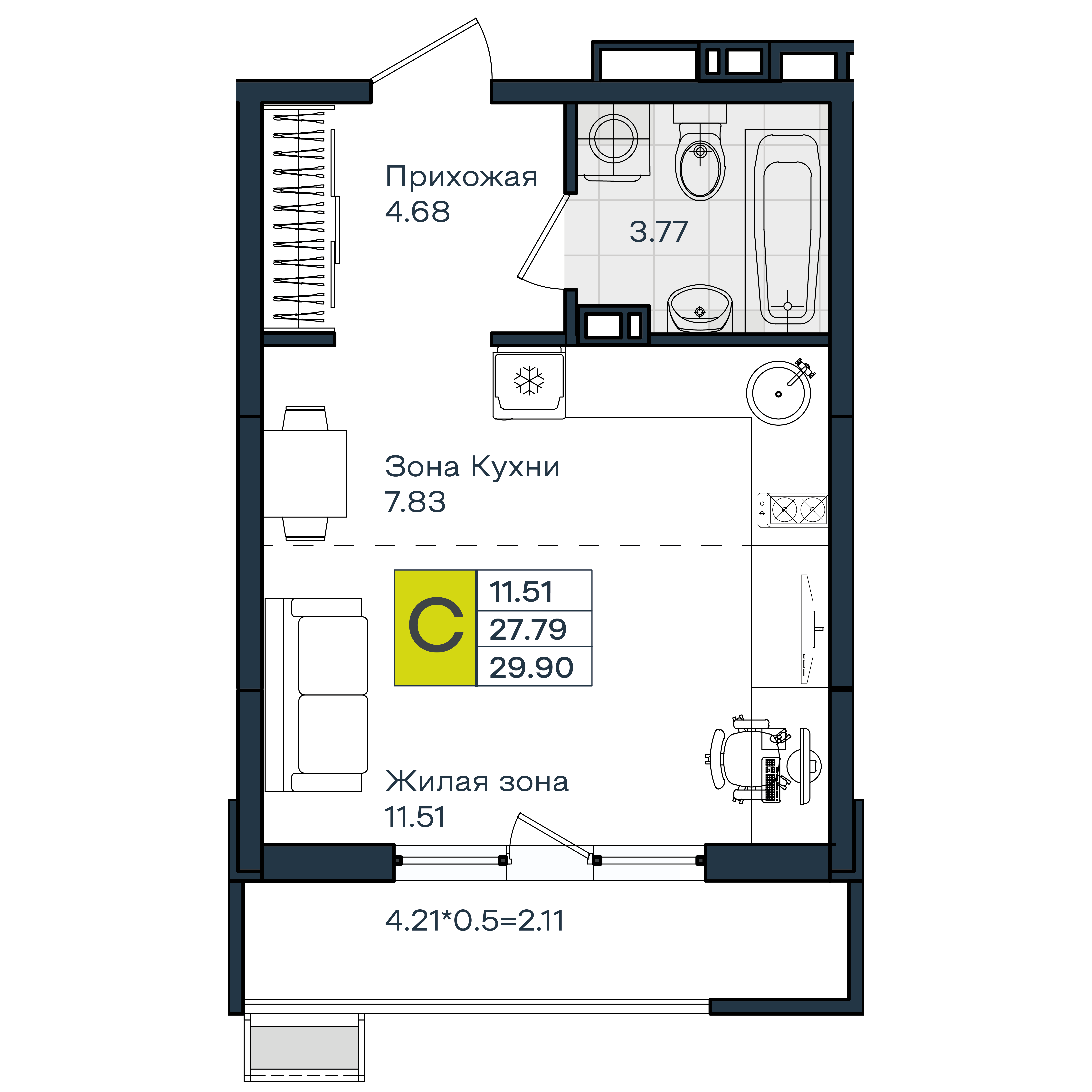Студия 29 м2 в ЖК МОНО Квартал корпус null этаж 5