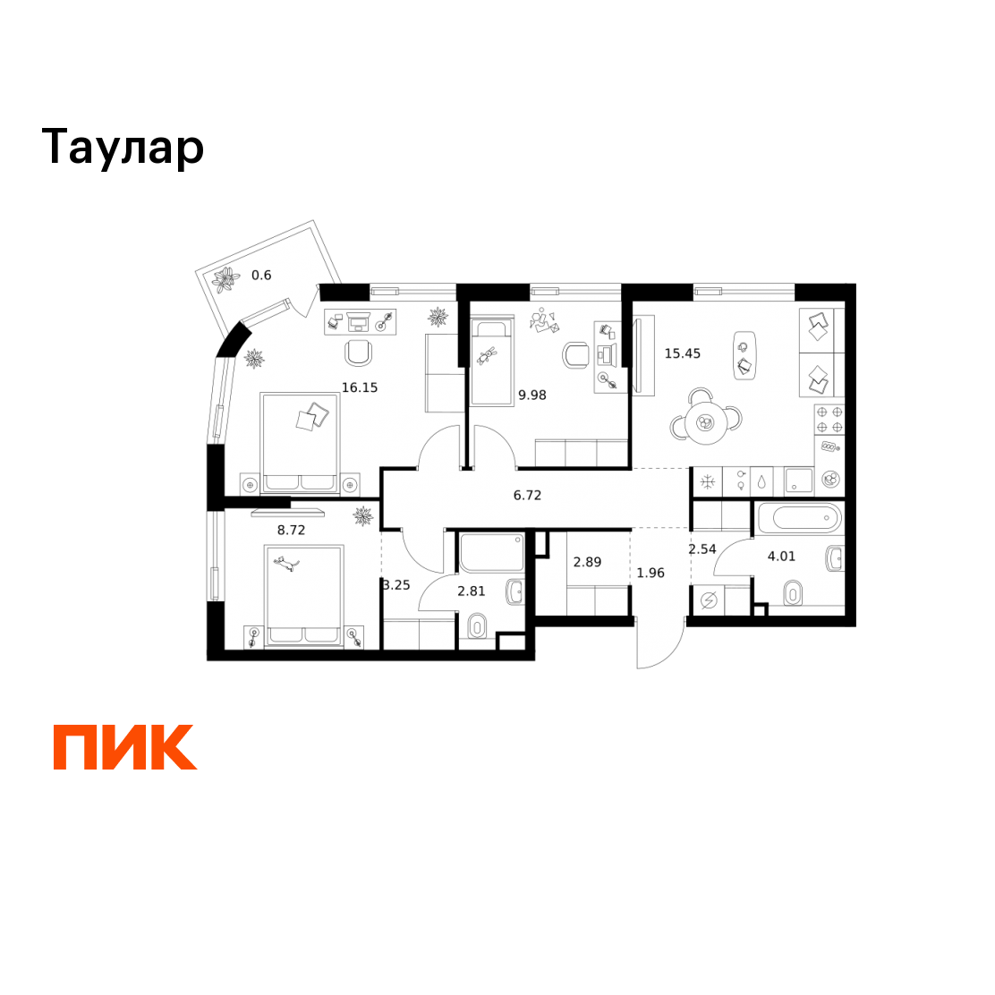 3-комнатная 75 м2 в ЖК Таулар корпус null этаж 23
