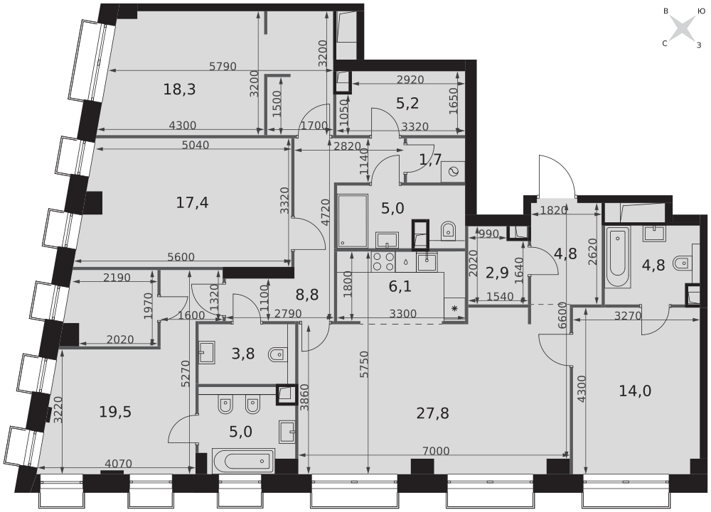 5-комнатная 145 м2 в ЖК Sydney City корпус null этаж 29