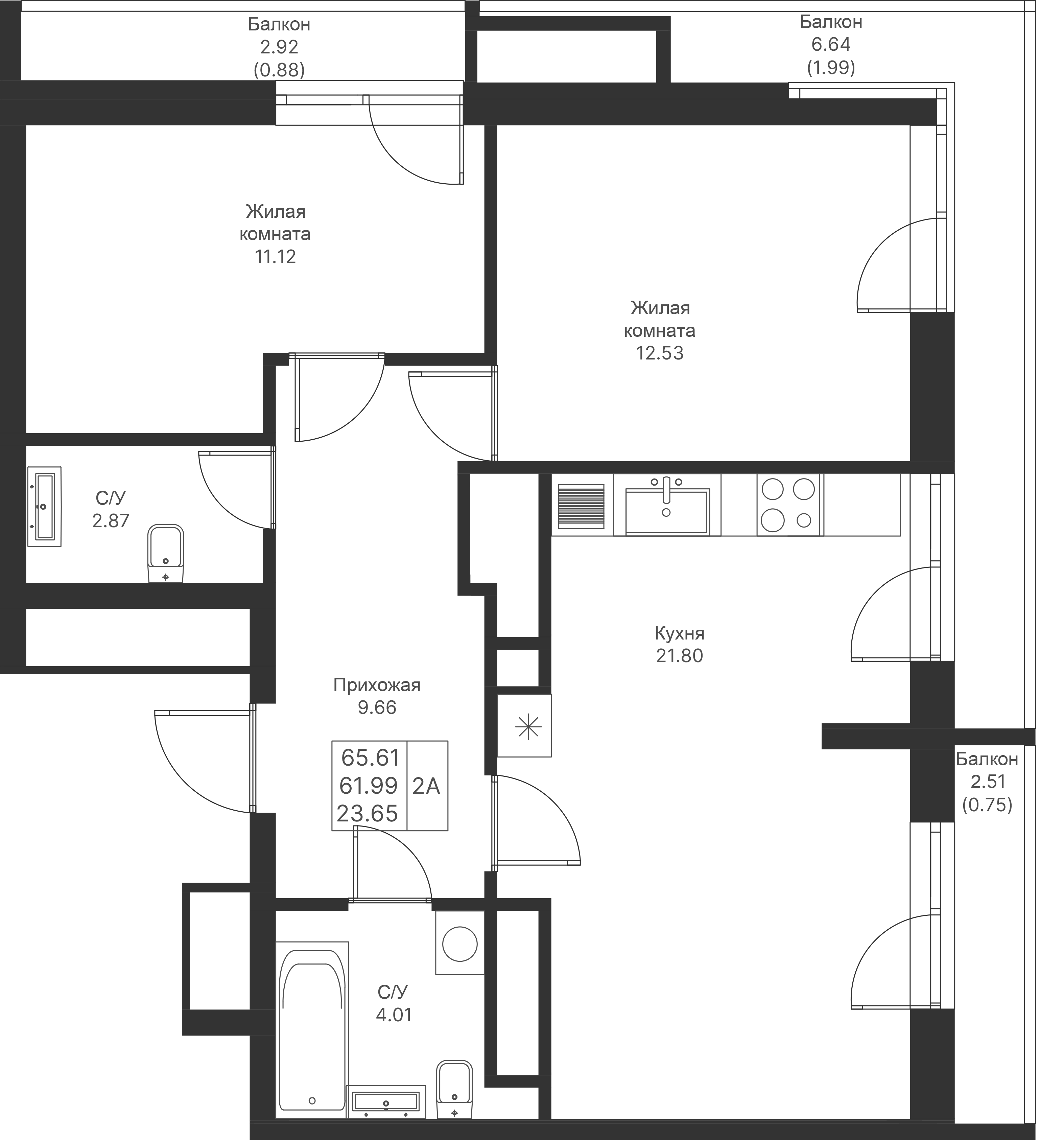 Студия 65 м2 в ЖК Мой Ритм корпус null этаж 19