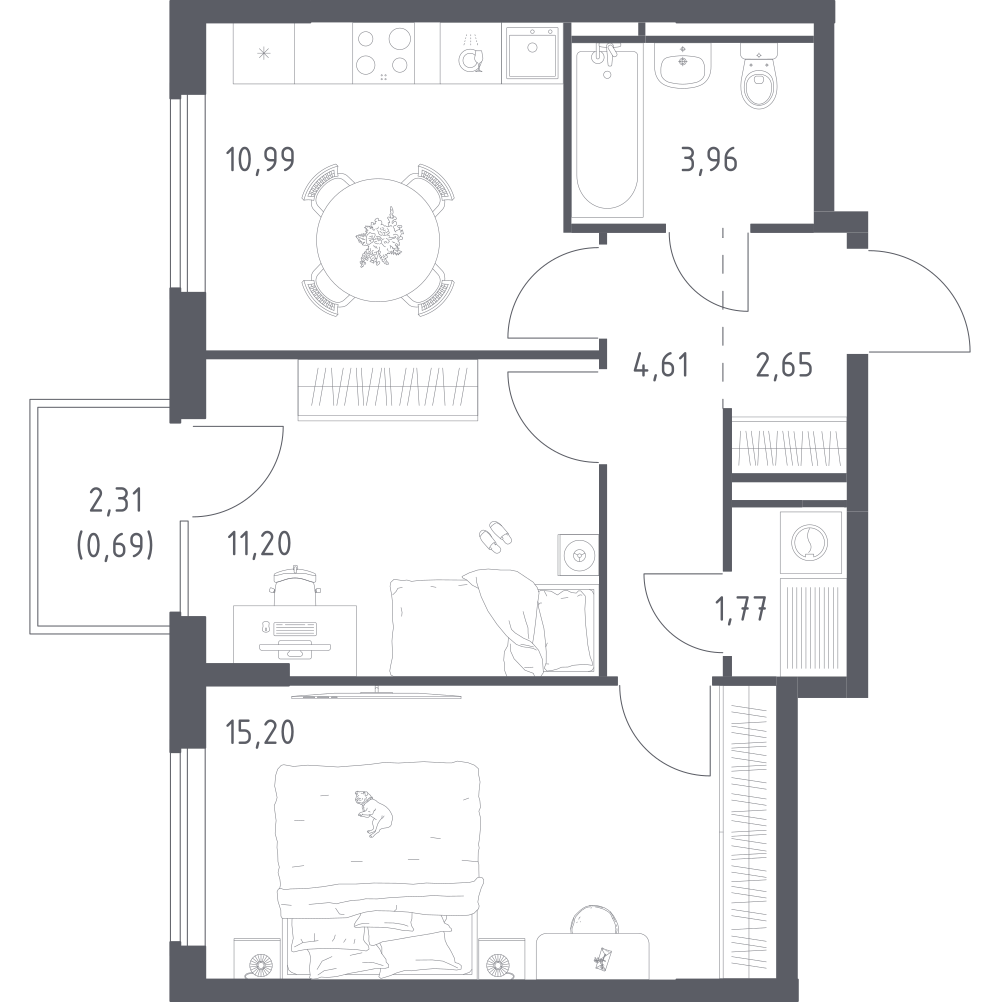 2-комнатная 51 м2 в ЖК Мытищи Парк корпус null этаж 5